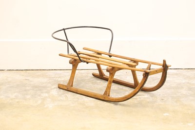 Lot 308 - A child's pine toboggan or sledge