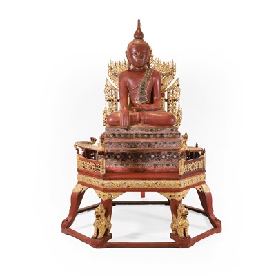 Lot 68 - A large Shan-style red lacquer Buddha