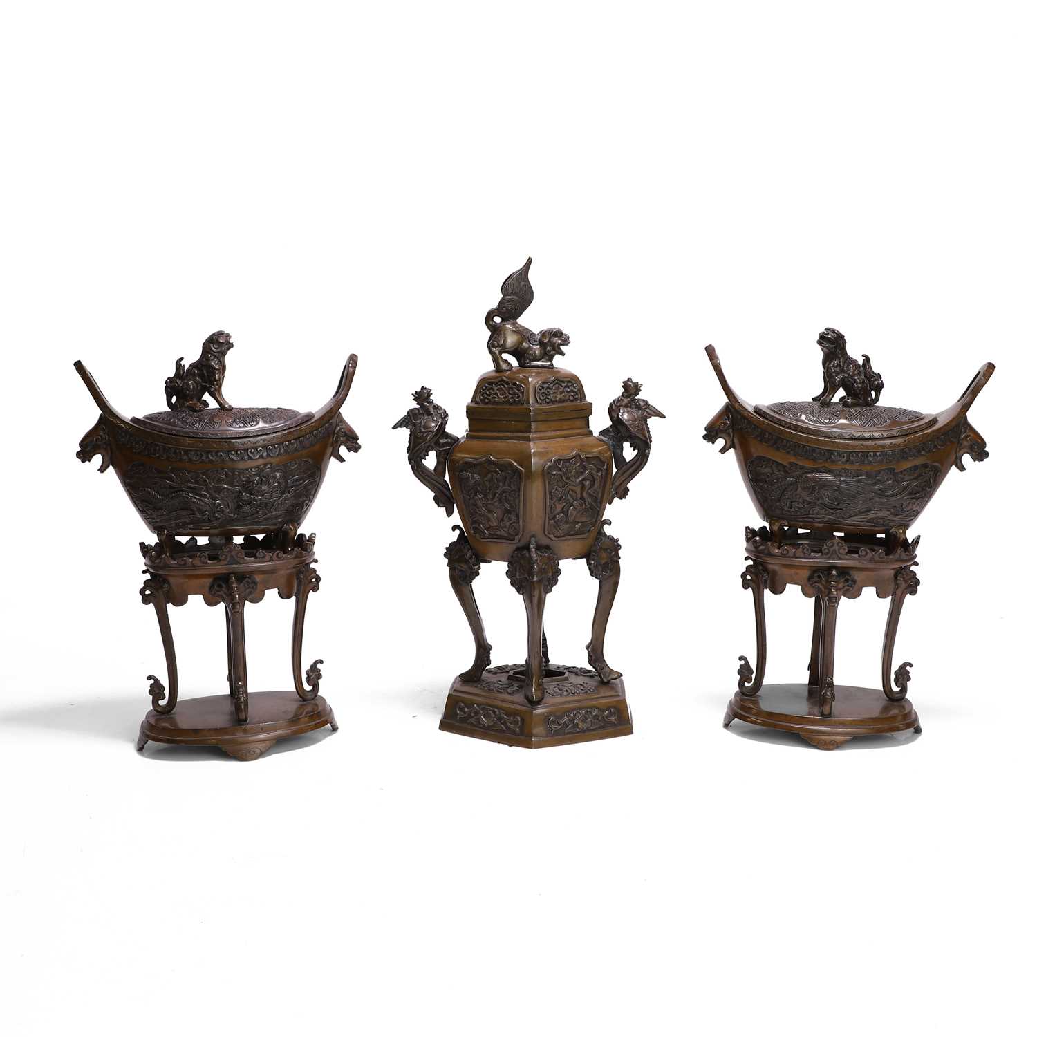 Lot 59 - A bronze garniture