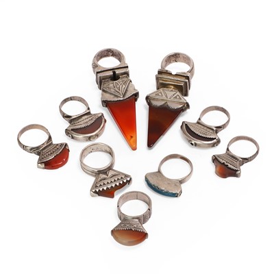 Lot 131 - Nine Tuareg white-metal tisek rings