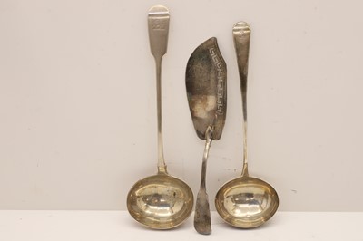 Lot 48 - Two silver fiddle and Old English pattern ladles