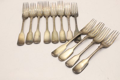 Lot 42 - A composite set of eight Irish silver fiddle pattern dessert forks