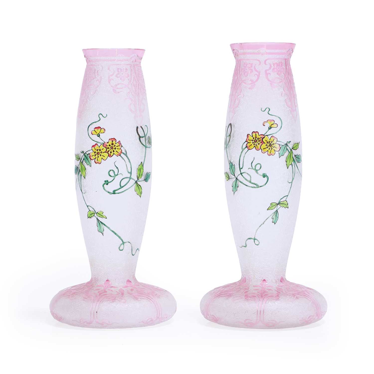 Lot 53 - A pair of St Louis 'Eglantier' glass vases