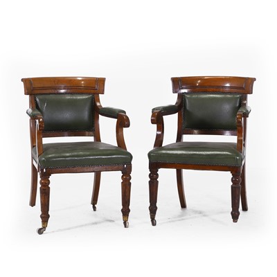Lot 40 - A pair of early Victorian oak carver or desk chairs