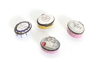 Lot 117 - Four Bilston enamelled pill boxes