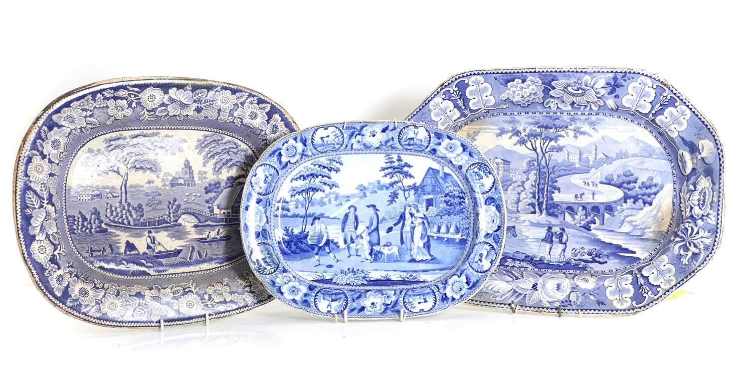 Lot 121 - A large collection of blue and white platters