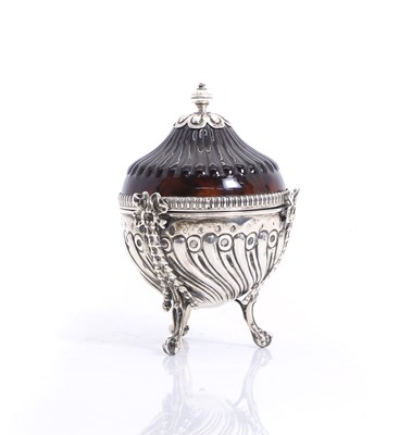 Lot 23 - A Victorian silver and tortoiseshell dressing table pot and cover