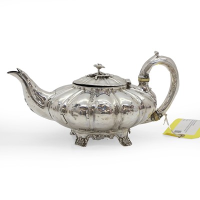 Lot 5 - A silver melon shaped teapot