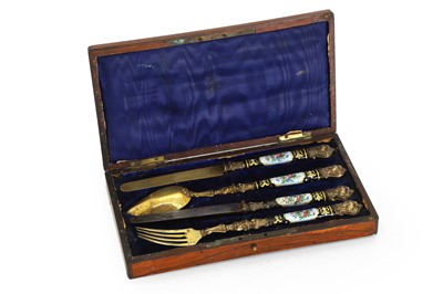 Lot 2 - French silver, silver gilt and enamel cutlery set