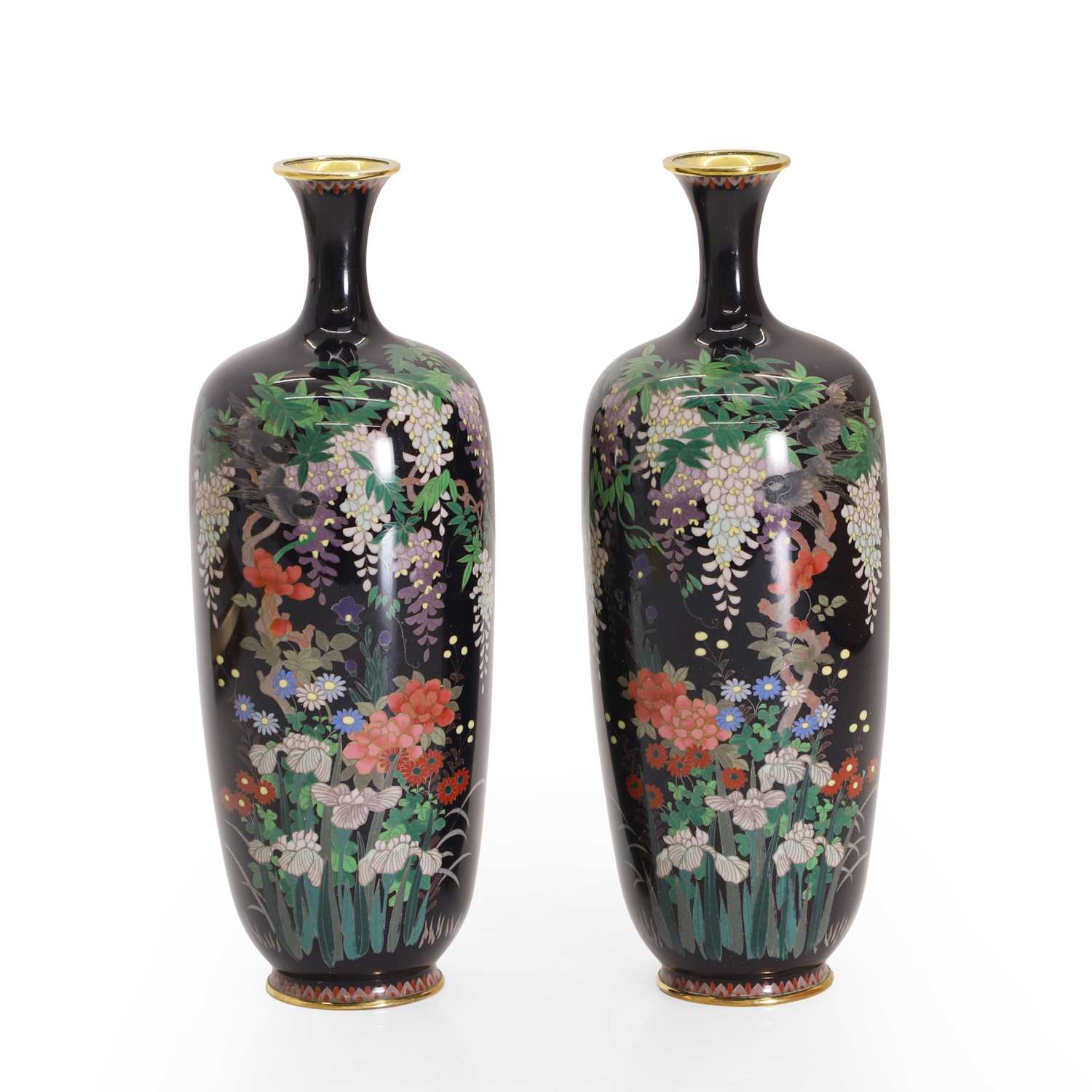 Lot 53 - A pair of Japanese cloisonne vases