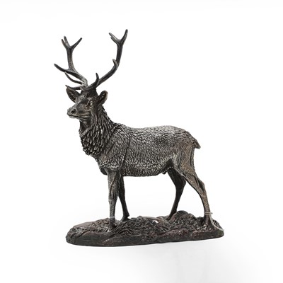 Lot 15 - A sterling silver stag with textured neck