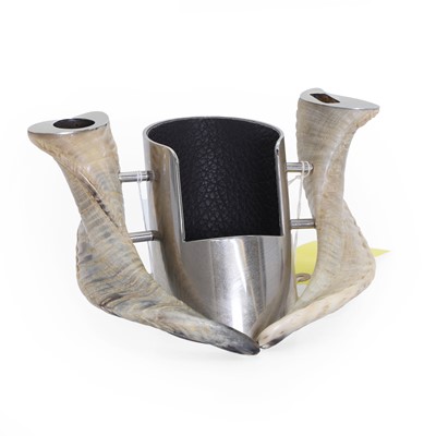 Lot 311 - A contemporary horn and nickel-plated bottle cradle