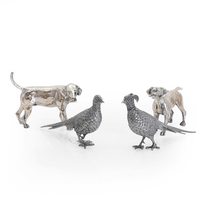 Lot 320 - A pair of coloured metal pheasants