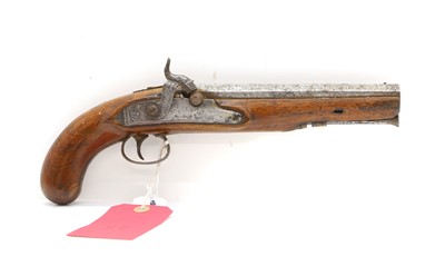 Lot 382 - A teak percussion pistol
