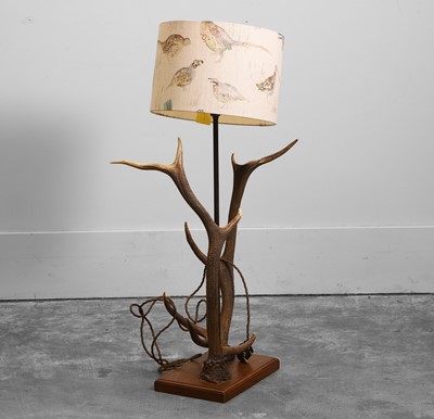 Lot 477 - An antler floor lamp with pheasant lampshade
