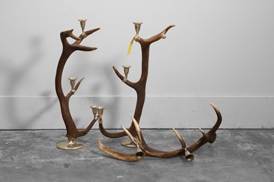 Lot 309A - A deer-antler two-branch candle holder