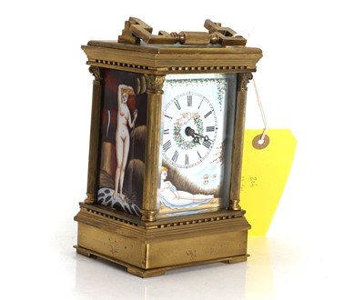 Lot 206 - A gilt brass and polychrome enamel 'erotic' carriage clock