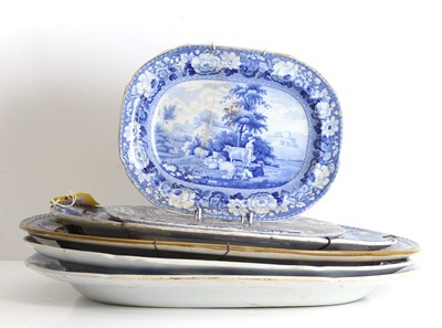 Lot 122 - A collection of blue and white meat plates and platters