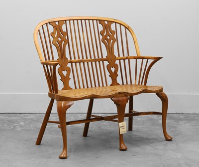 Lot 507A - A yew and elm windsor chair back settle