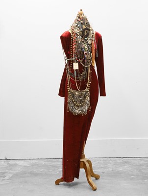 Lot 309 - A vintage mannequin displaying a collection of costume jewellery