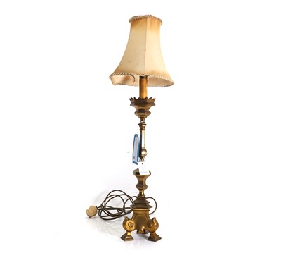 Lot 471 - A ecclesiastical brass pricket stick lamp