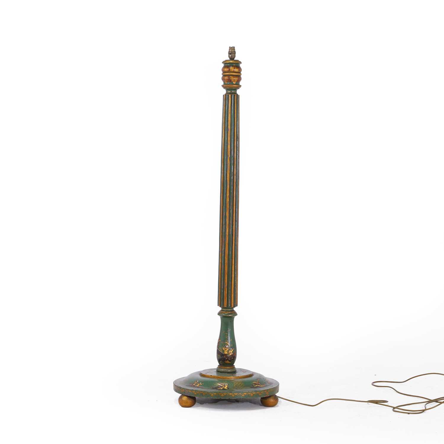 Lot 45 - A green-lacquered chinoiserie standard lamp