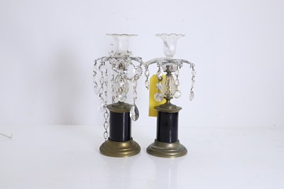 Lot 304 - A pair of cut-glass and brass candlesticks