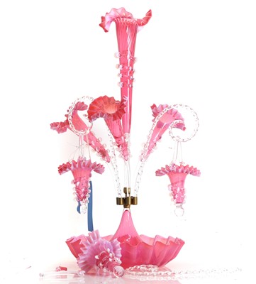 Lot 151 - A pink glass epergne