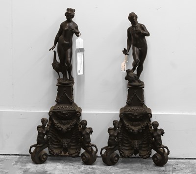 Lot 526 - A pair of bronzed firedogs