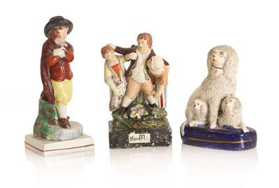 Lot 101 - Three Staffordshire pottery figures