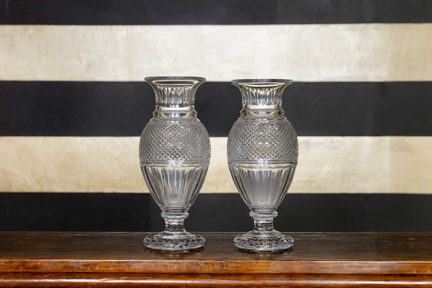 Lot 151 - A near pair of Baccarat ‘Edwige’ cut-glass vases