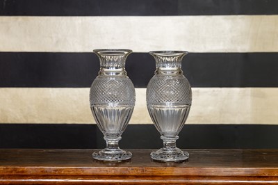 Lot 151 - A near pair of Baccarat ‘Edwige’ cut-glass vases