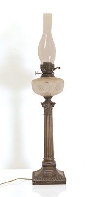 Lot 10 - A silver Corinthian column oil lamp