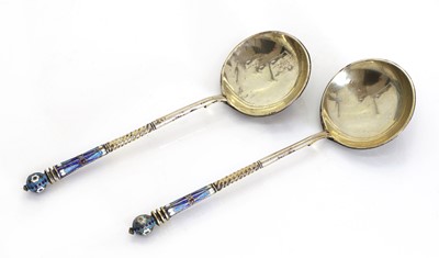 Lot 23 - A pair of Russian cloisonné and silver spoons